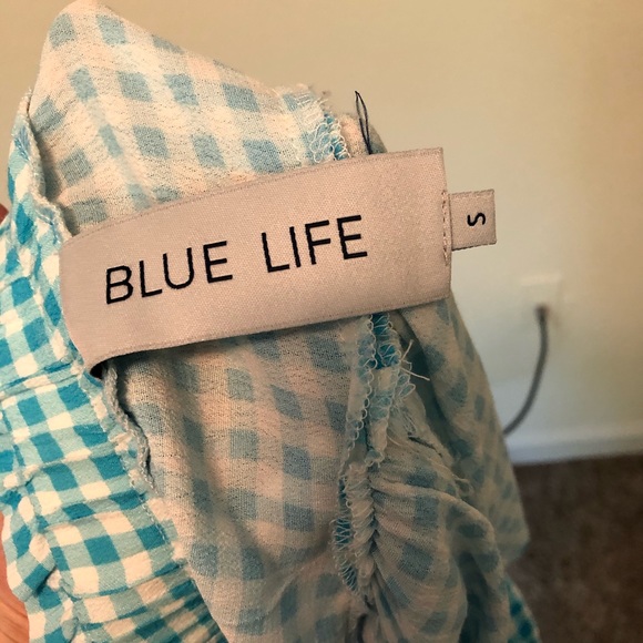 Blue Life Gingham Ruffle Shorts Blue & White Small - Picture 4 of 5